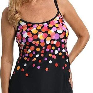 MAXINE OF HOLLYWOOD MULTICOLOR CONFETTI RACERBACK TANKINI SWIM TOP SIZE 10 NWT